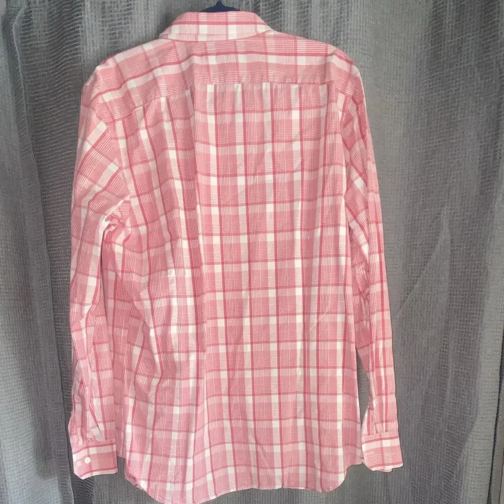 Banana Republic Men’s L Slim Soft Wash Pink White Plaid Button-Up LS